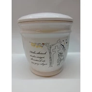 Fehér kerámia urna idézettel nőalakkal