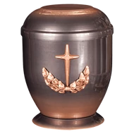 Fém urna kereszttel, virággal