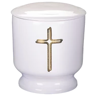 Egyszerű fehér, kerek urna kereszttel