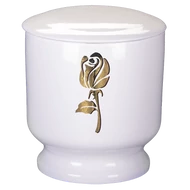 Egyszerű fehér, kerek urna rózsával