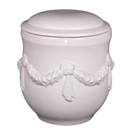 Fehér kerek urna virágfűzér mintával