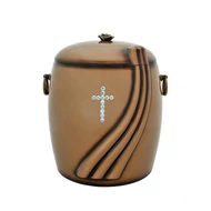 Barna tónusú kő kompozit urna - kristály kereszttel