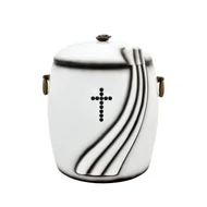 Fehér tónusú kő kompozit urna - kristály kereszttel