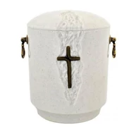 Kő kompozit urna - keresztes, fehér