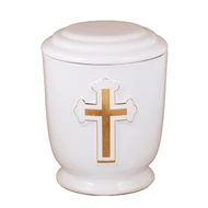 Fehér kerek urna vastag kereszttel