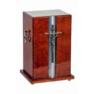 Fa álló urna, feszülettel vörösesbarna Fa álló urna, feszülettel vörösesbarna