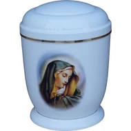 Fehér, fém urna Máriával