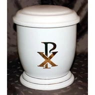 Fehér urna arany pax motívummal