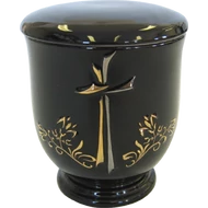 Keresztes, aranyozott kerámia urna - fekete