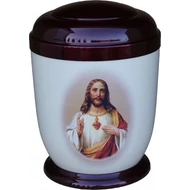 Színes, fém urna Jézussal