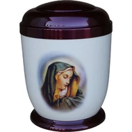 Színes, fém urna Máriával