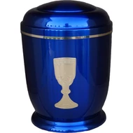 Kék, arany kelyhes fém urna
