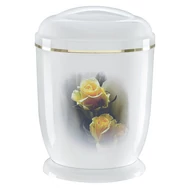 Fehér, sárga rózsás fém urna