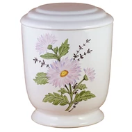 Fehér kerek urna margarétával