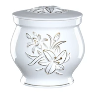 Fehér kerek urna liliommal