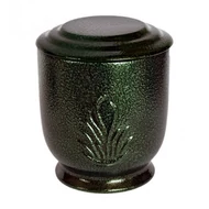 Zöld kerek urna láng motívummal
