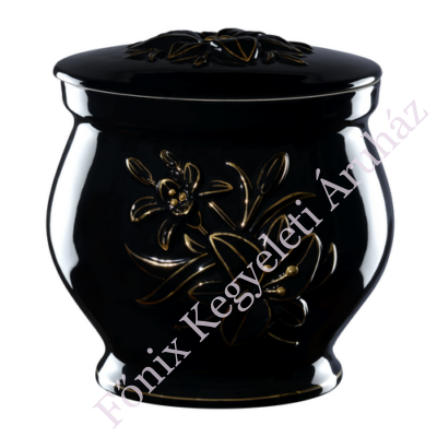 Fekete kerek urna liliommal