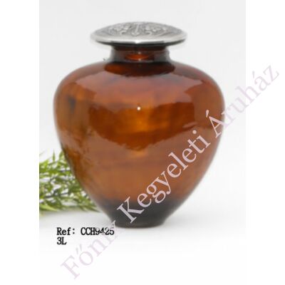 Barnás narancs színű, különleges fém-üveg urna