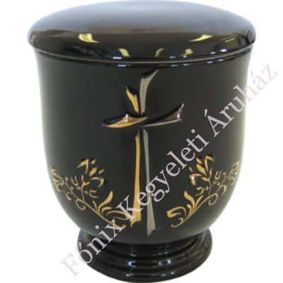 Keresztes, aranyozott kerámia urna - fekete
