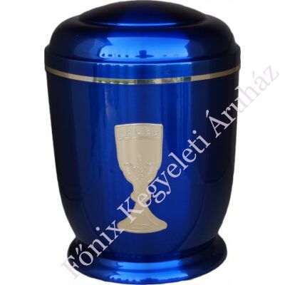 Kék, arany kelyhes fém urna