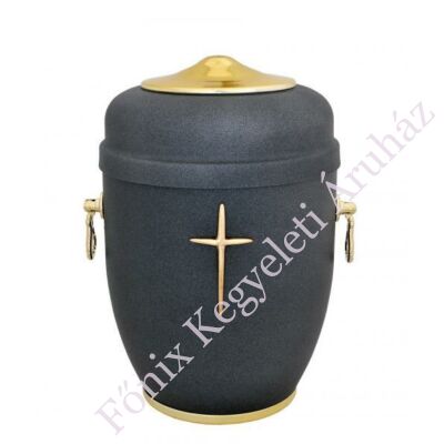 Keresztes sötétszürke fém urna