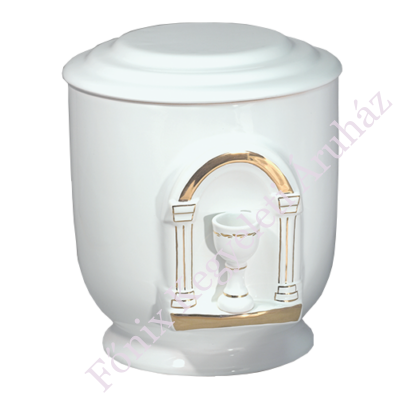 Fehér kerek urna domború kehellyel