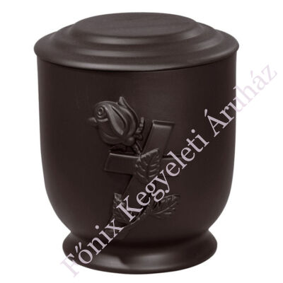 Fekete matt urna rózsával, kereszttel