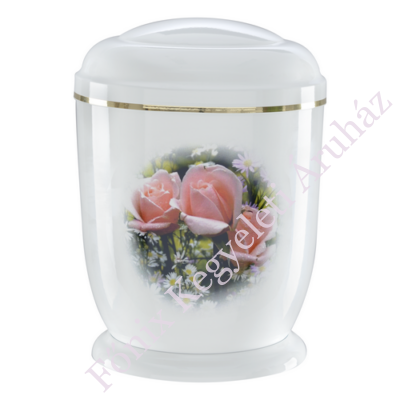 Fehér, rózsás fém urna