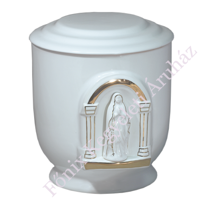 Fehér urna domború Szűz Máriával