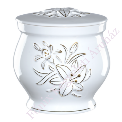 Fehér kerek urna liliommal
